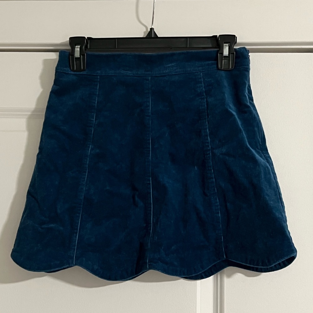 Altar’d State Blue Corduroy Scalloped Skirt, Size Small